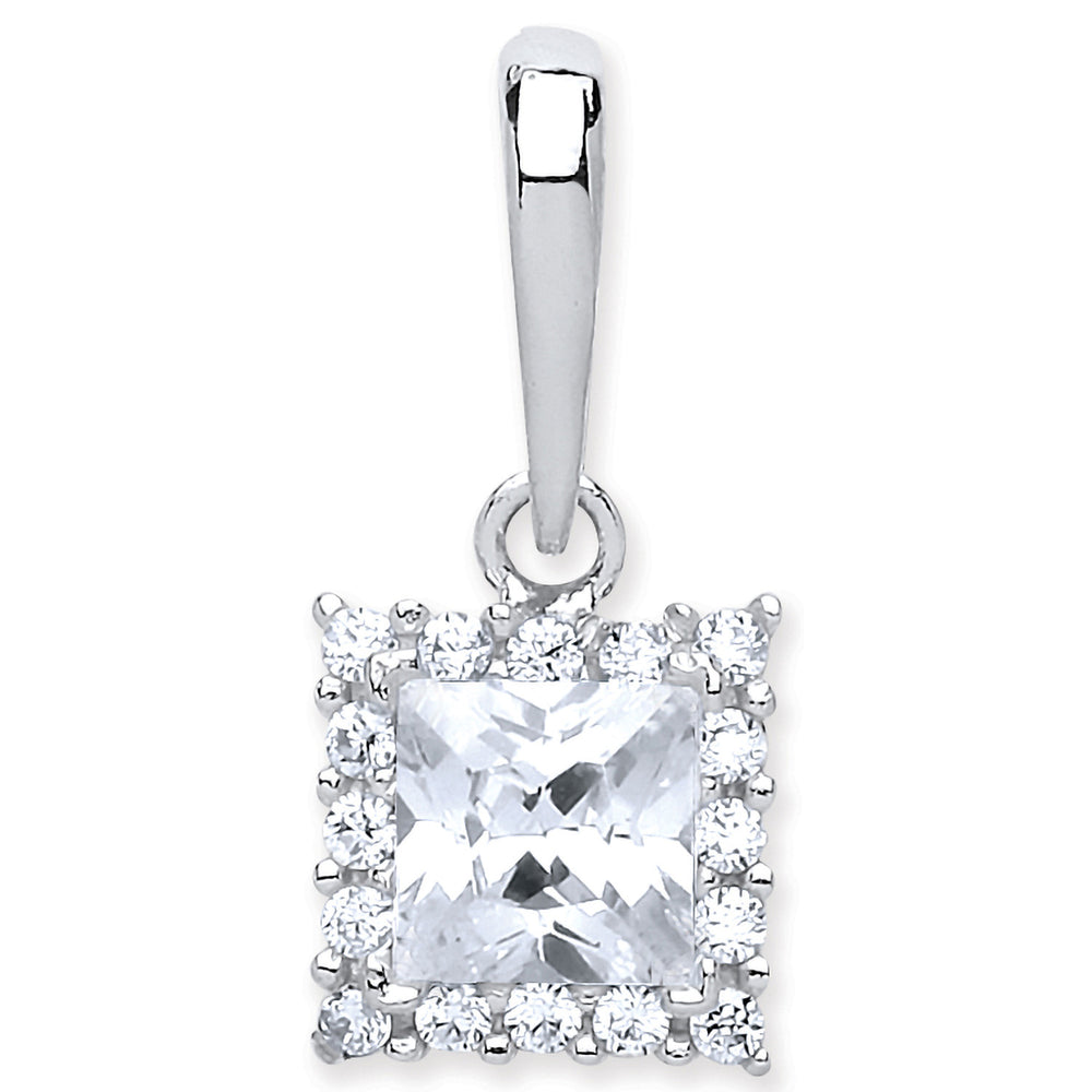 White Gold Princess Cut Cubic Zirconia Centre Pendant
