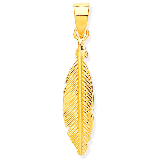 Yellow Gold Feather Leaf Pendant