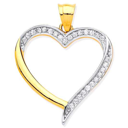 Yellow & White Gold Cubic Zirconia Heart Pendant