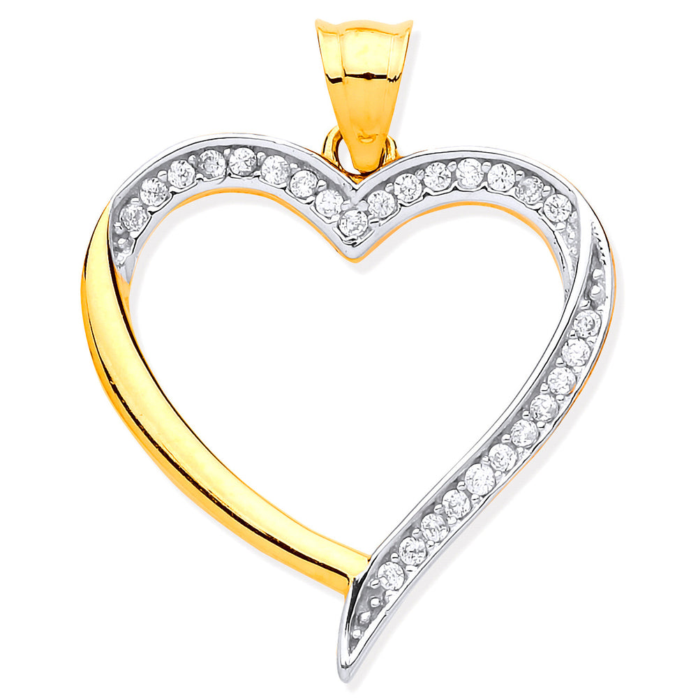Yellow & White Gold Cubic Zirconia Heart Pendant