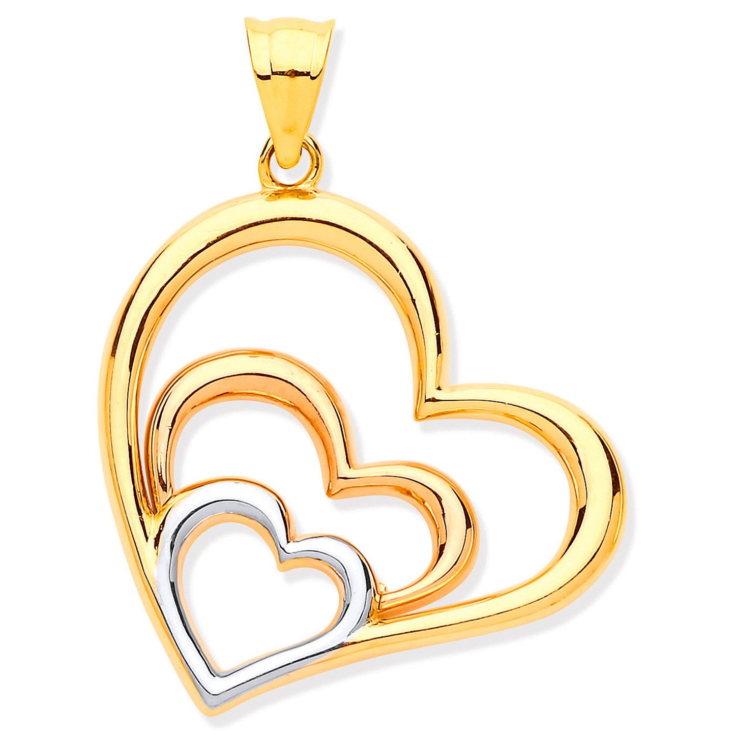 W, R & Yellow Gold Cubic Zirconia Hearts Pendant