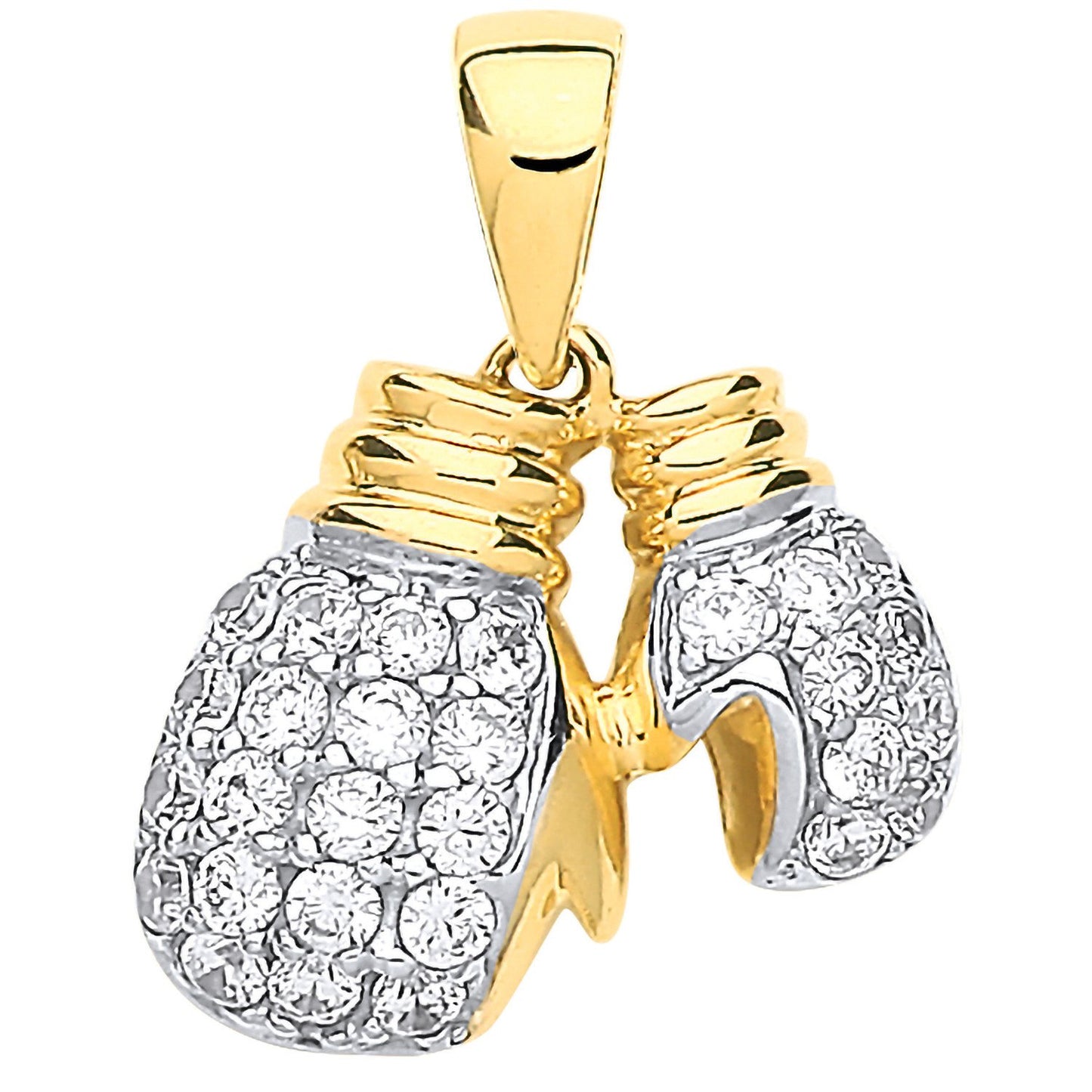Yellow Gold Joined Double Boxing Gloves Cubic Zirconia Pendant