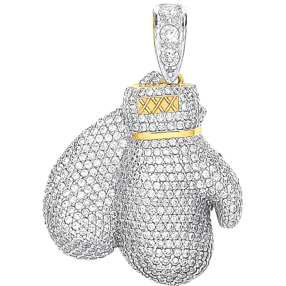 Yellow Gold Large Cubic Zirconia Boxing Gloves Pendant