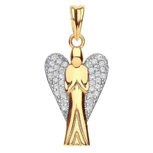 Yellow Gold Large Cubic Zirconia Angel Pendant
