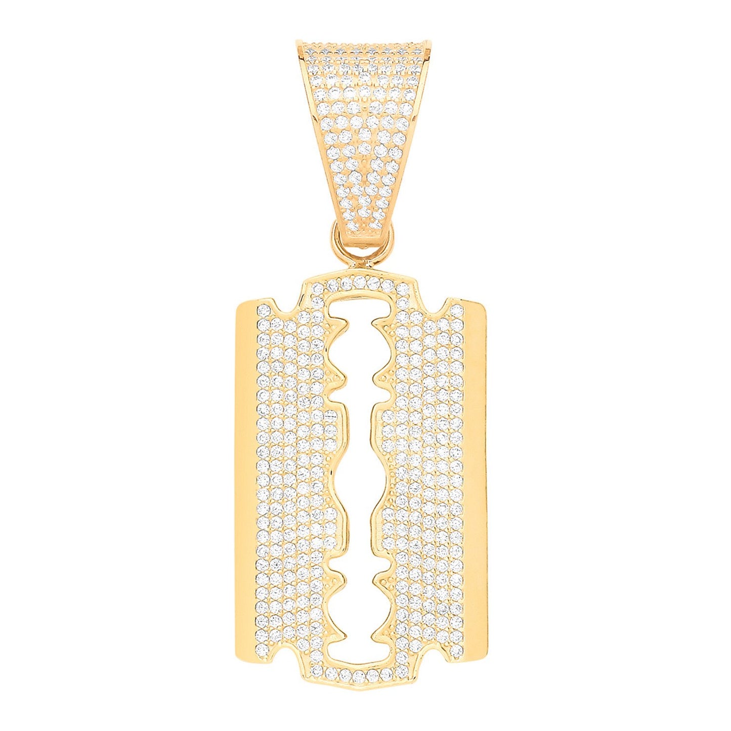 Yellow Gold Razor Blade Cubic Zirconia Pendant