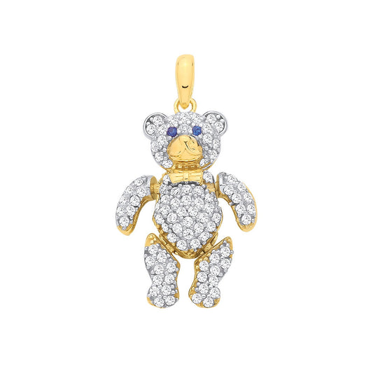 Yellow Gold Cubic Zirconia 3d Teddy Bear Pendant