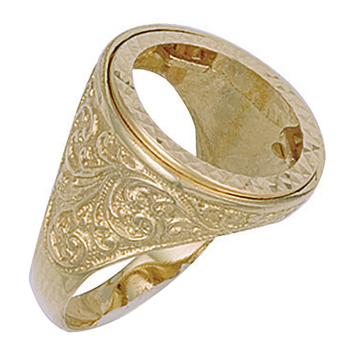 Yellow Gold (half) Engraved Sides Sovereign Ring