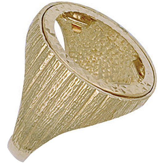 Yellow Gold (full) Barked Sides Sovereign Ring