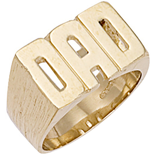 Yellow Gold Barked Sides Dad Ring