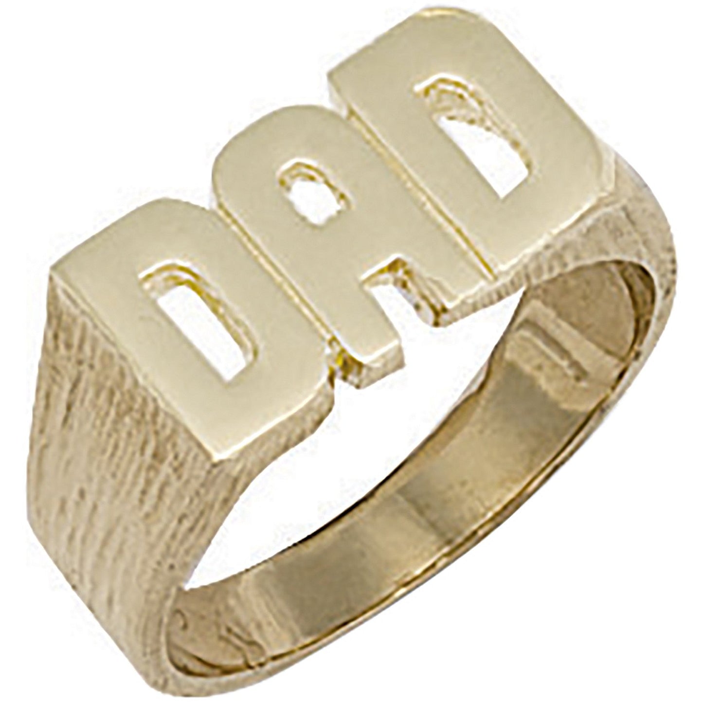 Yellow Gold Barked Sides Dad Ring