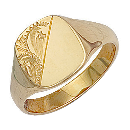 Yellow Gold Cushion Engraved Signet Ring