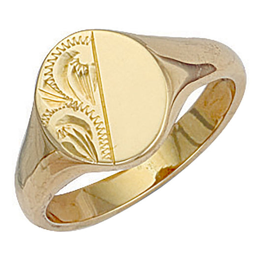 Yellow Gold Oval Engraved Signet Ring