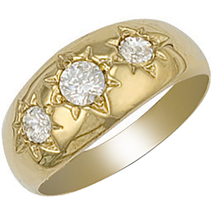 Yellow Gold Gents 3 Stone Cubic Zirconia Ring