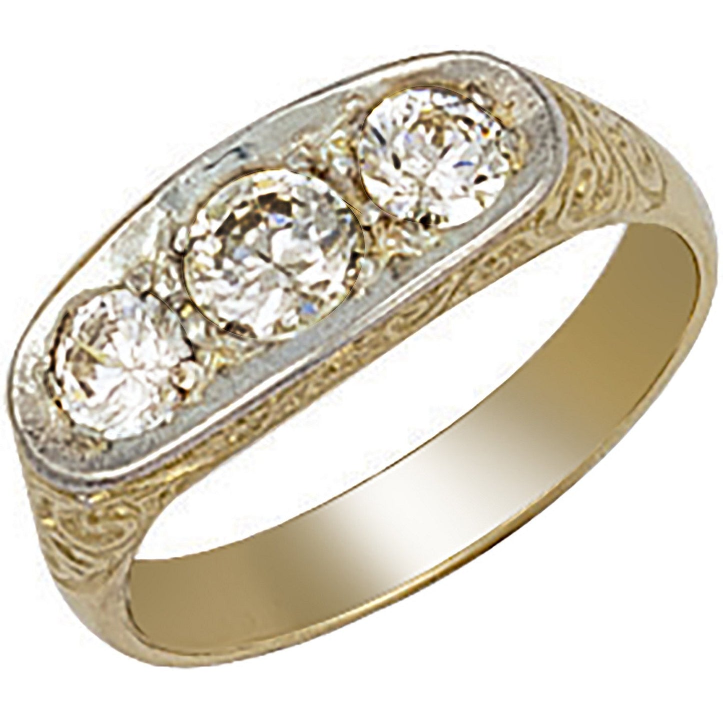 Yellow Gold Gents 3 Stone Cubic Zirconia Ring