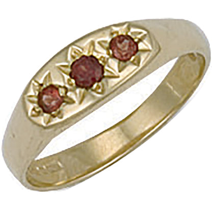 Yellow Gold Garnet 3 Stone Baby Gipsy Ring