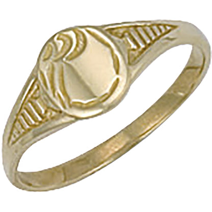 Yellow Gold Baby Engraved Oval Signet Ring