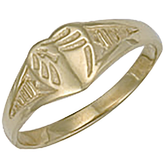 Yellow Gold Baby Engraved Heart Signet Ring