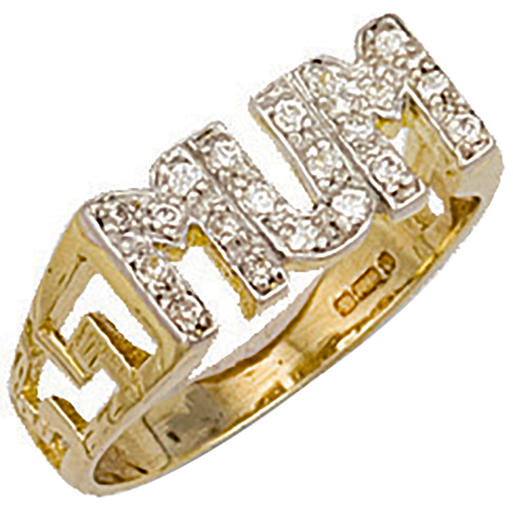 Yellow Gold Cubic Zirconia ID Sides Mum Ring