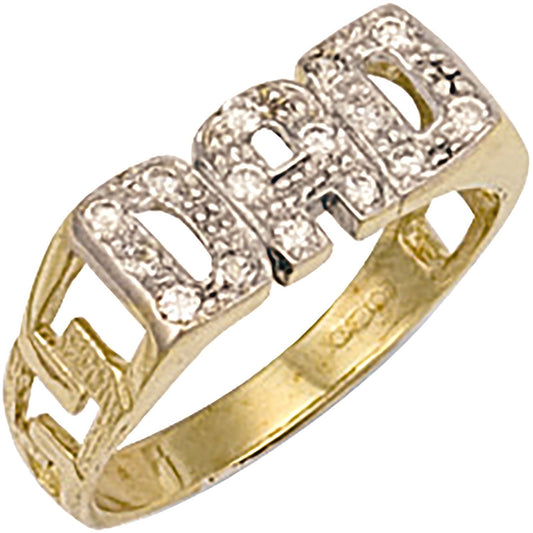 Yellow Gold Cubic Zirconia Id Sides Dad Ring