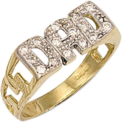 Yellow Gold Cubic Zirconia ID Sides Dad Ring