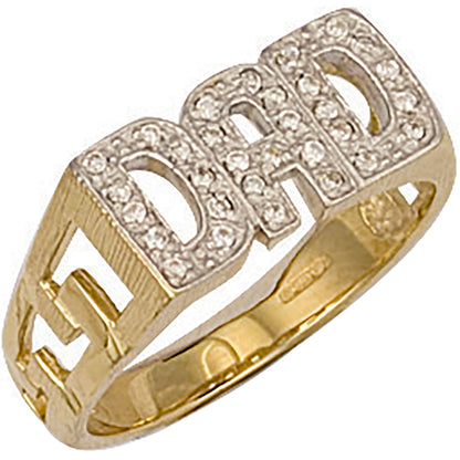 Yellow Gold Cubic Zirconia ID Sides Dad Ring