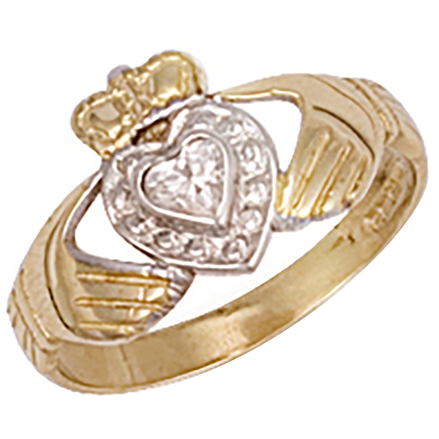 Yellow Gold Cubic Zirconia Claddagh Ring