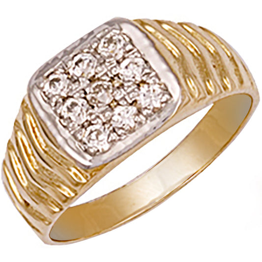 Yellow Gold Square Top Gents Cubic Zirconia Ring