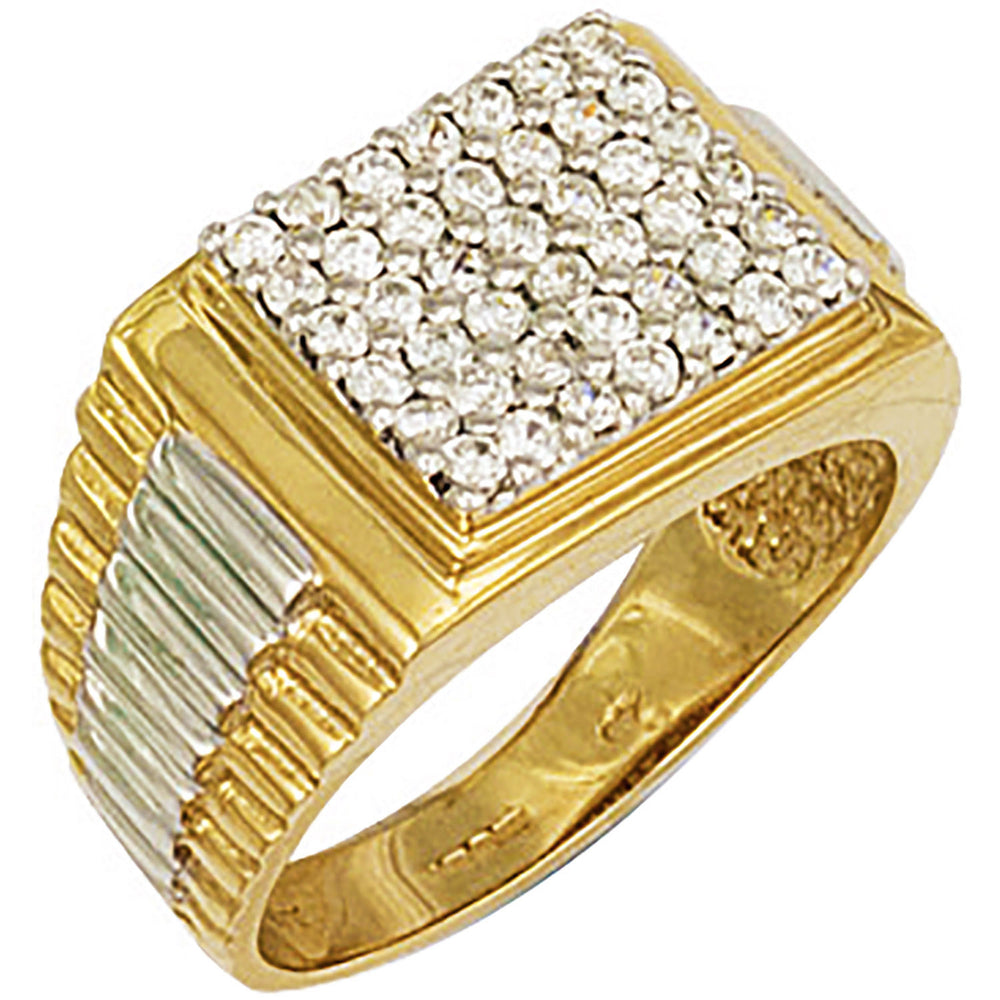 Yellow Gold Square Top Gents Cubic Zirconia Ring