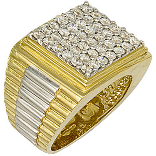 Yellow Gold Square Top Gents Cubic Zirconia Ring