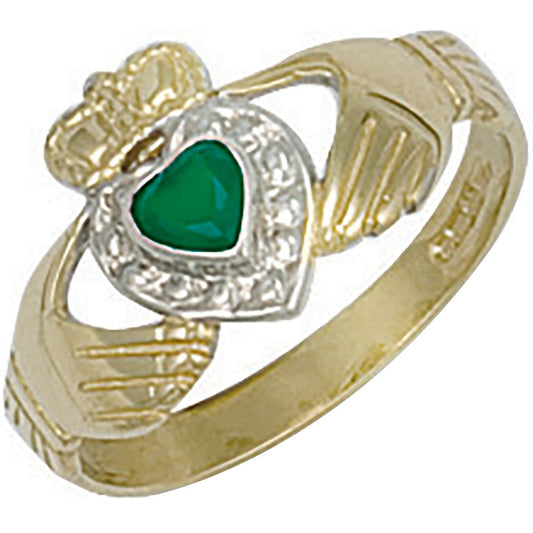 Yellow Gold Cubic Zirconia &  Claddagh Ring