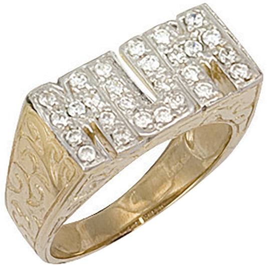 Yellow Gold Cubic Zirconia Patterned Sides Mum Ring