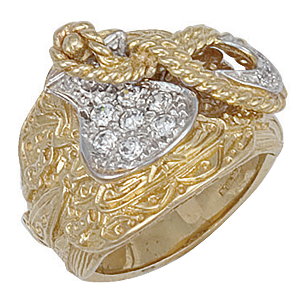 Yellow Gold Cubic Zirconia Saddle Ring – product view