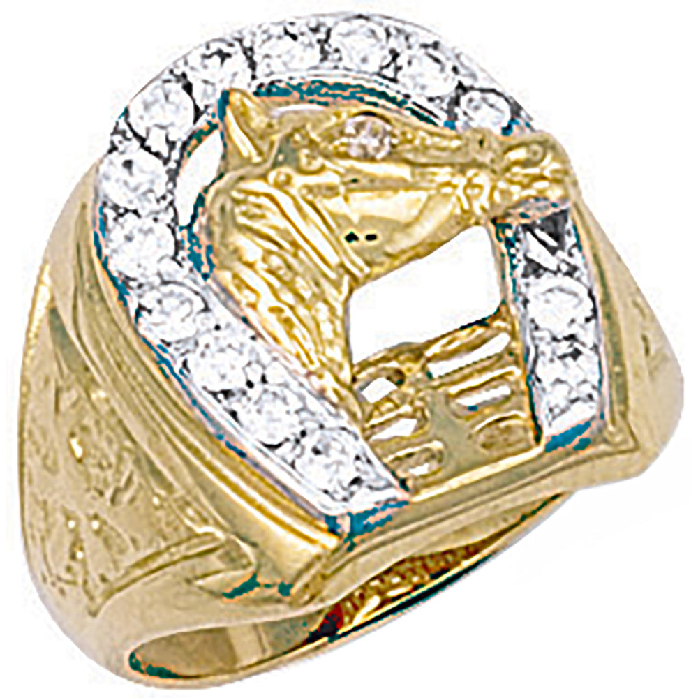 Yellow Gold Horse Shoe & Head Cubic Zirconia Ring – product view