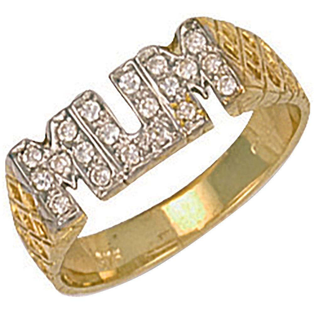Yellow Gold Cubic Zirconia Basket Sides Mum Ring