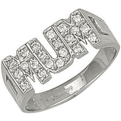White Gold Cubic Zirconia ID Sides Mum Ring