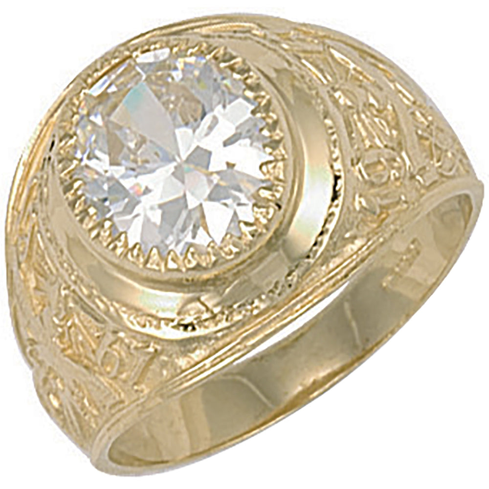 Yellow Gold White Cubic Zirconia Stone College Ring – product view