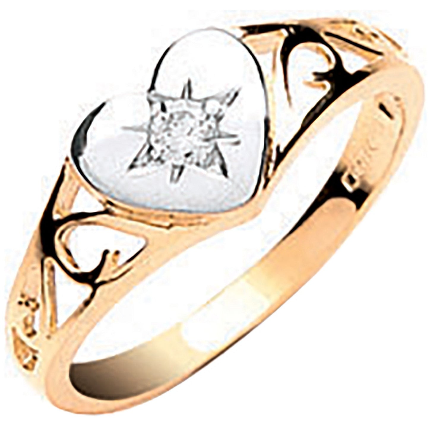 Yellow Gold Baby Cubic Zirconia Heart Signet Ring