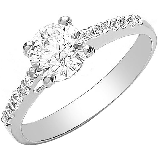 White Gold Ladies Single Stone Cubic Zirconia Shoulder Ring