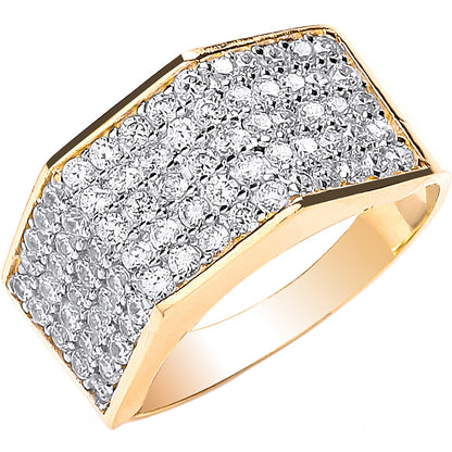 Yellow Gold Gents Five Row Cubic Zirconia Ring