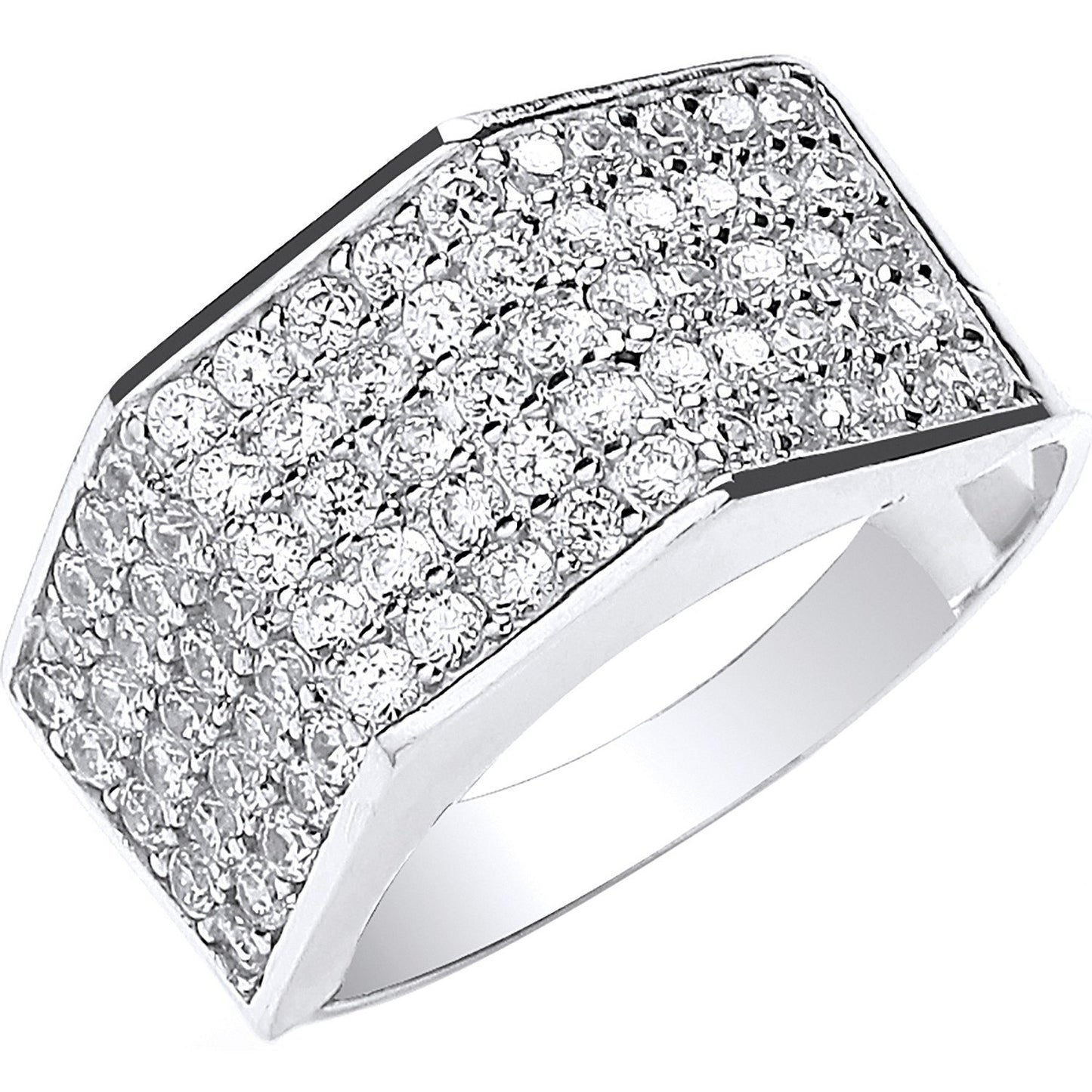White Gold Gents Five Row Cubic Zirconia Ring
