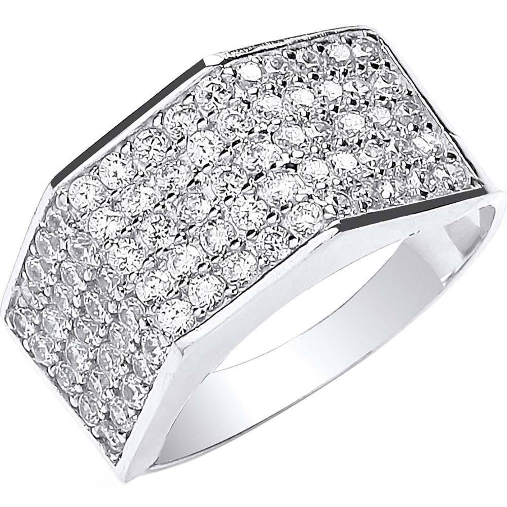 White Gold Gents Five Row Cubic Zirconia Ring