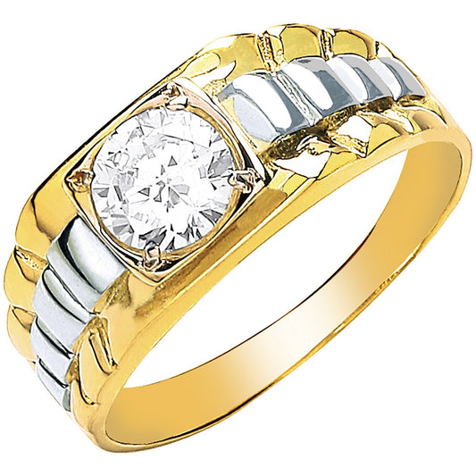 Yellow Gold Gents Square Top Cubic Zirconia Two Colour Ring