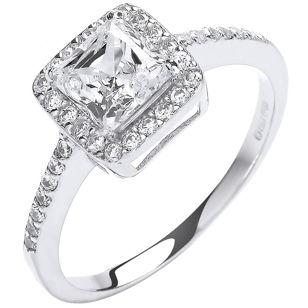 White Gold Ladies Princes Centre Cubic Zirconia Ring