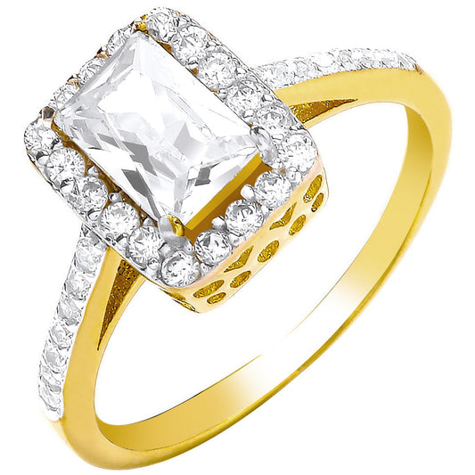 Yellow Gold Ladies Emerald Centre Cubic Zirconia Ring