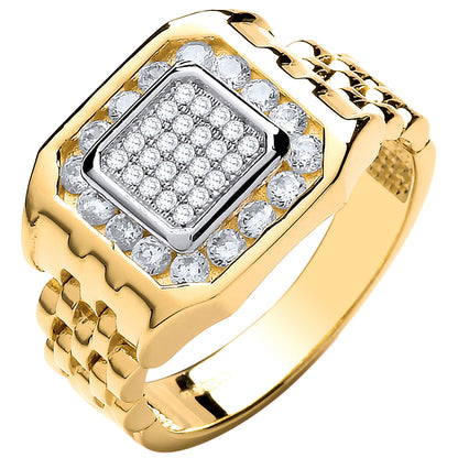 Yellow Gold Panther Link & Cubic Zirconia's Gents Ring – product view