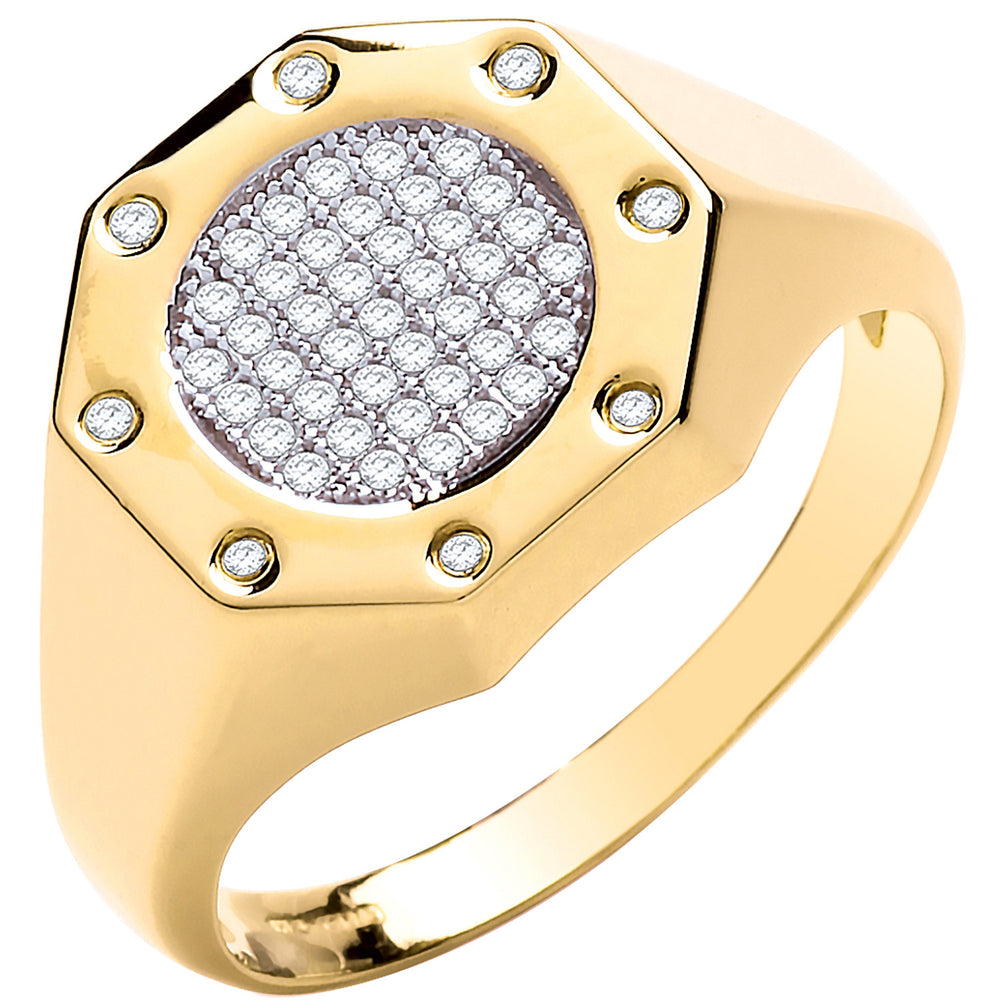 Yellow Gold Octagon Top Fashion Cubic Zirconia Gents Ring – product view