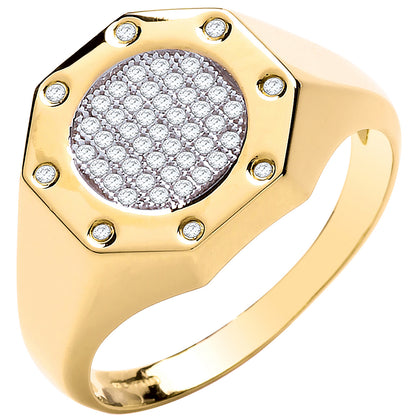Yellow Gold Octagon Top Fashion Cubic Zirconia Gents Ring – product view