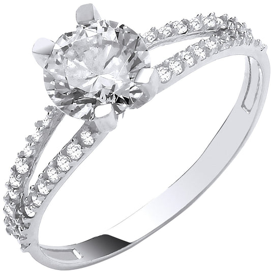 White Gold Split Shank Cubic Zirconia Engagement Ring
