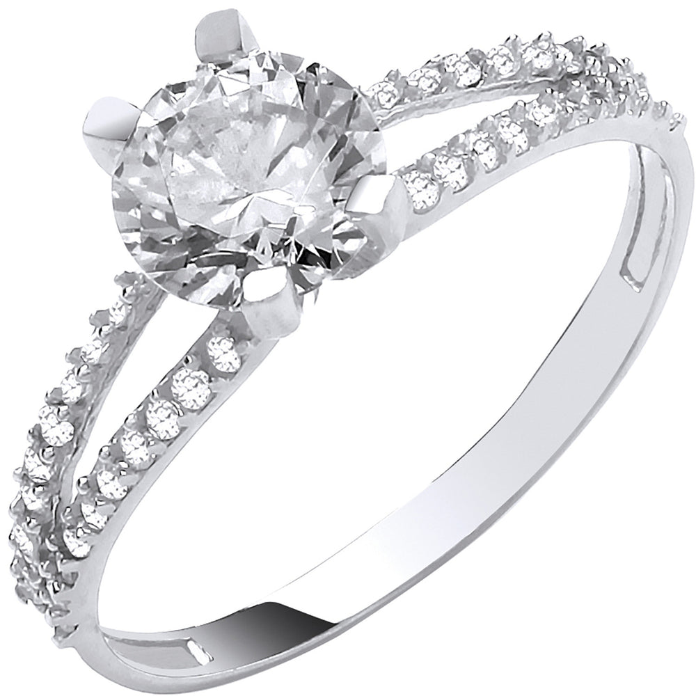 White Gold Split Shank Cubic Zirconia Engagement Ring – product view