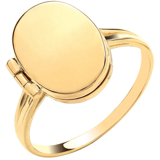 Yellow Gold Oval Plain Locket Ring